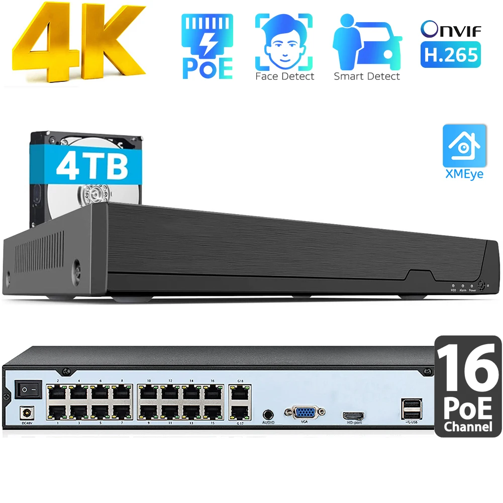 Monitor Portable Usb - Enregistreur vidéo réseau POE 16CH 4K
