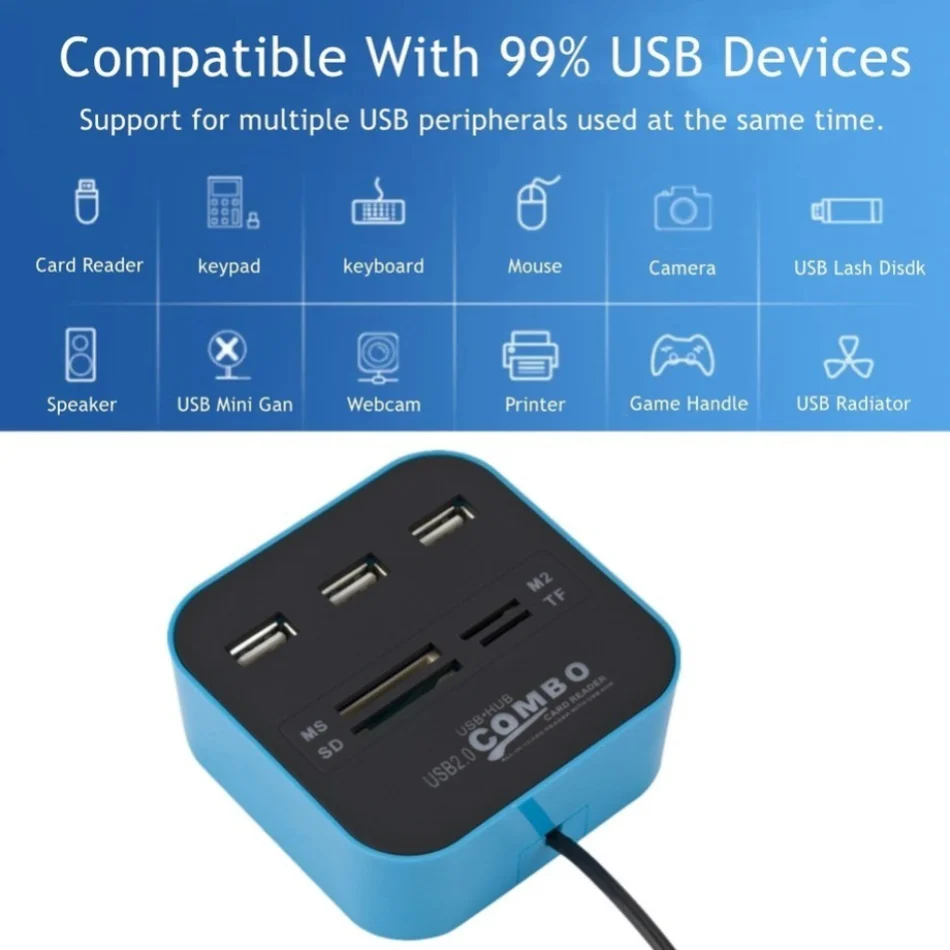 3 Ports USB 2.0 Hub Combo USB  - Laptop Accessories All In One avis et prix